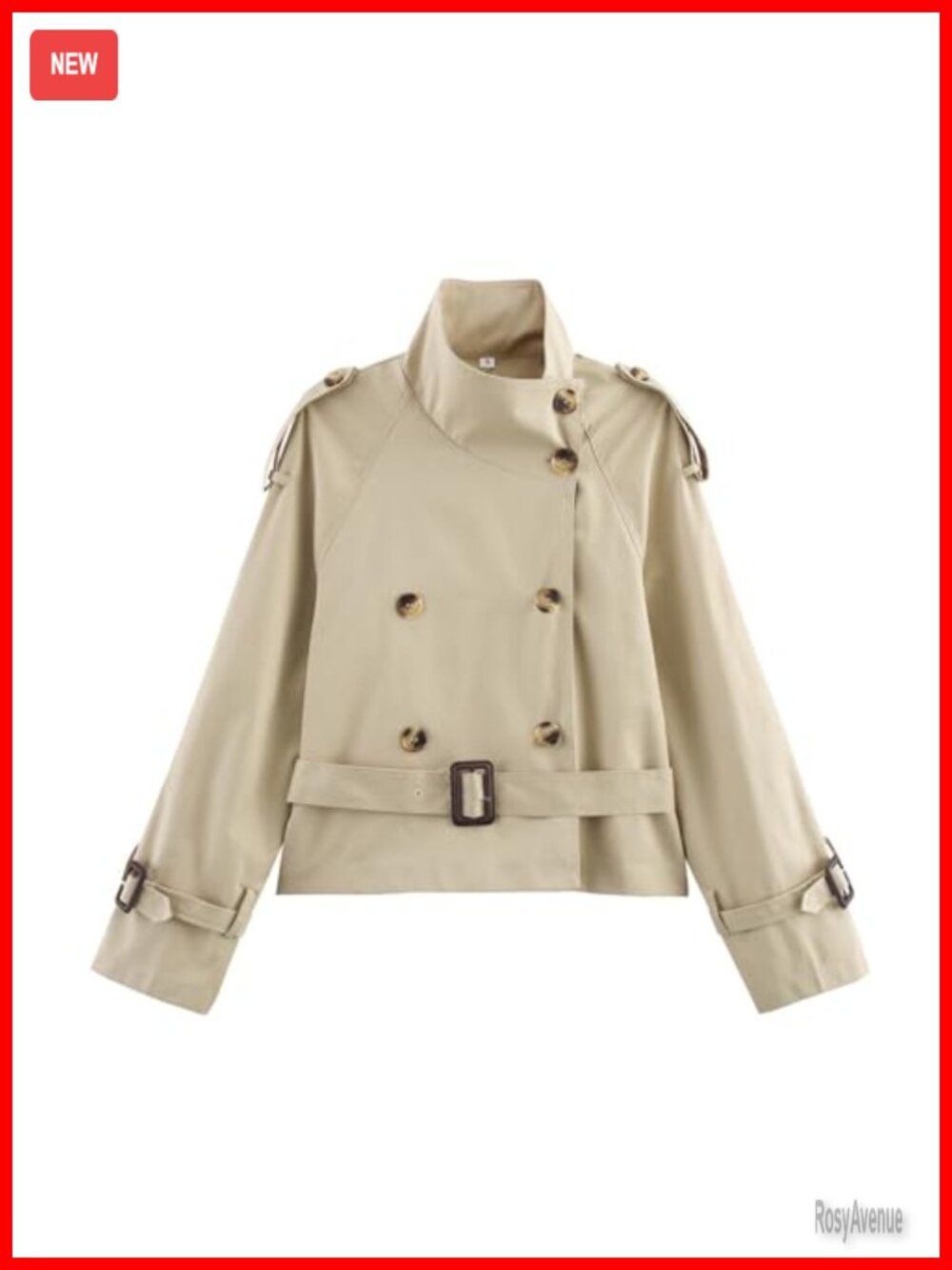 Women Trench Coat Double Breasted Belted Cropped Jacket Fall Outerwear